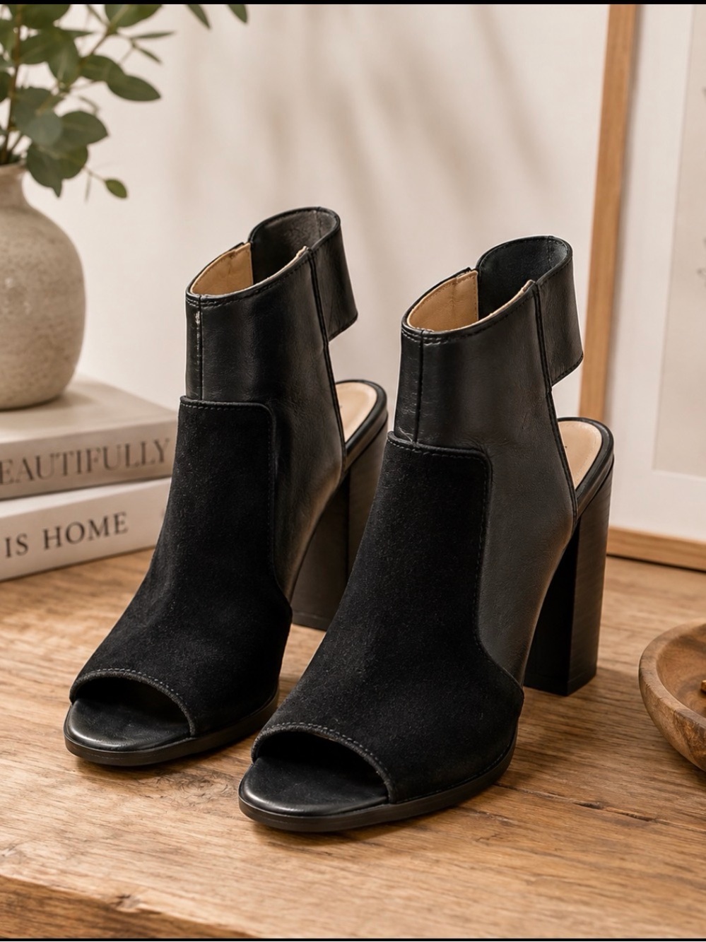 Kensie Esther Black Open Toe Heel Cutout Ankle Boot sandal